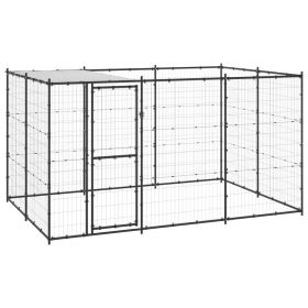 Outdoor Dog Kennel Steel with Roof 78.1 ft² (Color: Black)